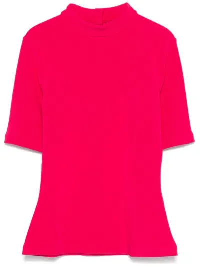 Hugo Mock-neck Ribbed Top In Pink