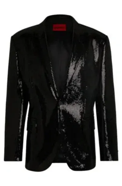 Hugo Modern-fit Jacket In Sequinned Stretch Fabric In Black