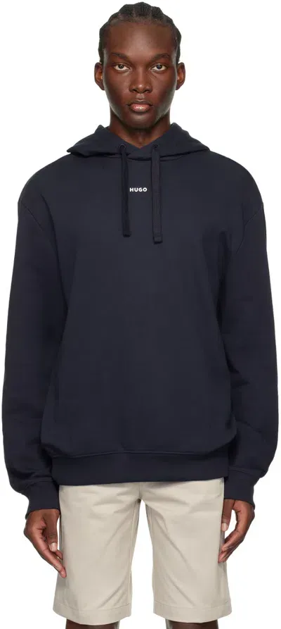 Hugo Navy Bonded Hoodie In 405-dark Blue