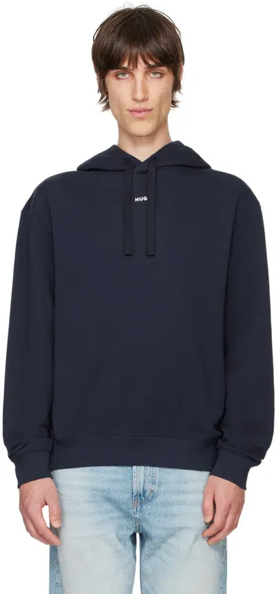 Hugo Navy Cotton-terry Relaxed-fit Hoodie In 405-dark Blue