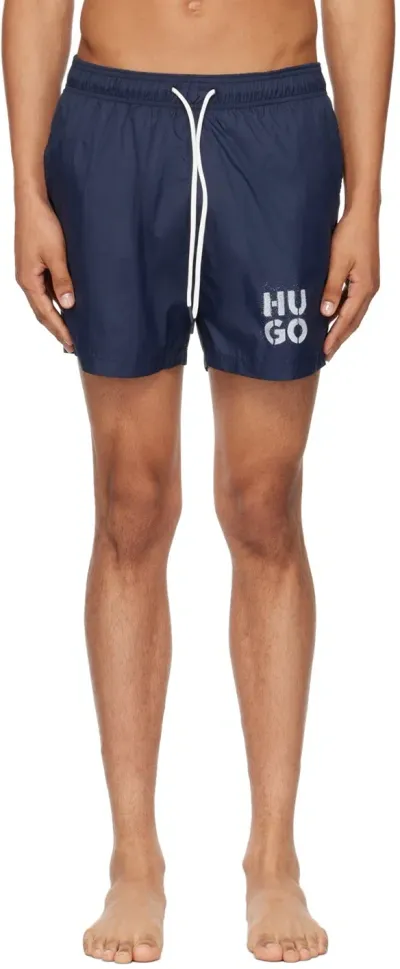 Hugo Navy Drawstring Swim Shorts In Dark Blue 405