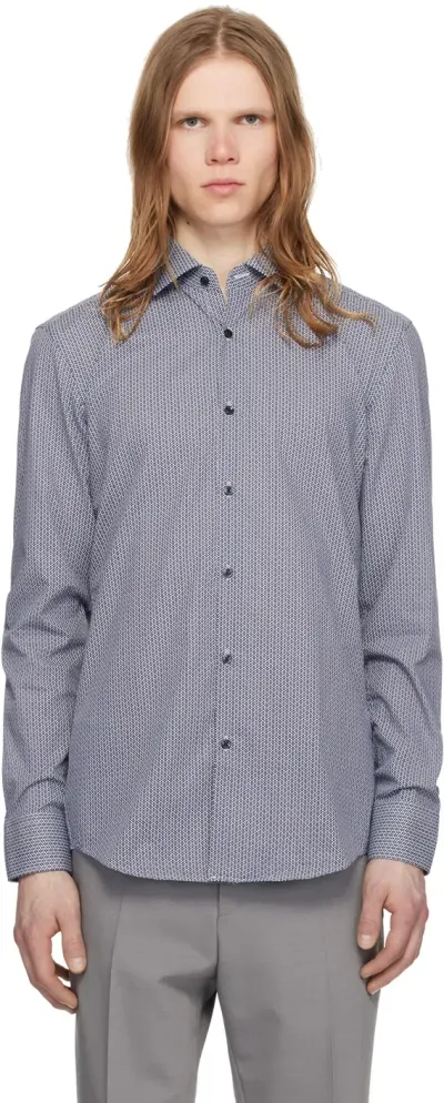 Hugo Navy Printed Shirt In 405-dark Blue