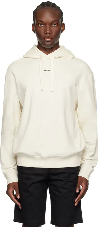 Hugo Off-white Bonded Hoodie In 121-open White