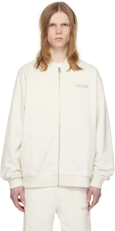 Hugo Off-white Embroidered Bomber Jacket In 121-open White