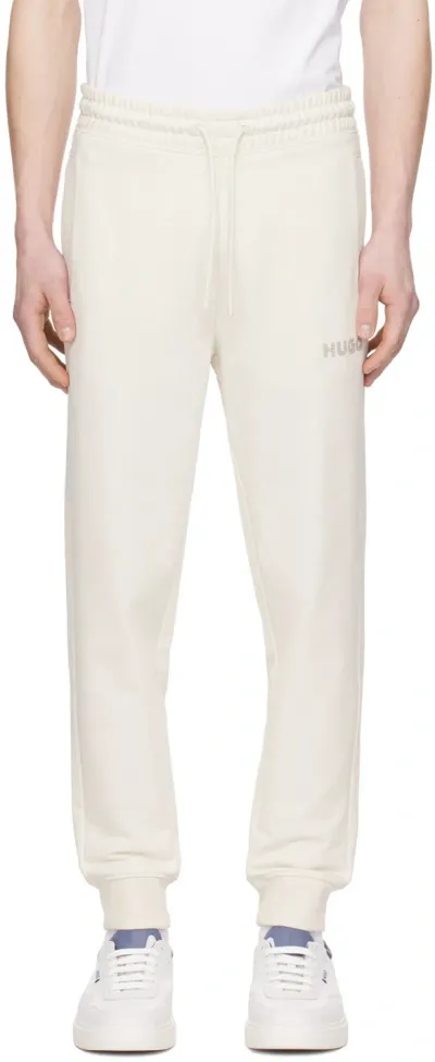 Hugo Off-white Embroidered Sweatpants In 121-open White