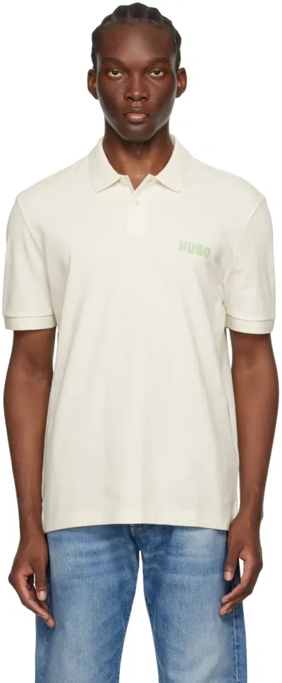 Hugo Off-white Printed Polo In 121-open White