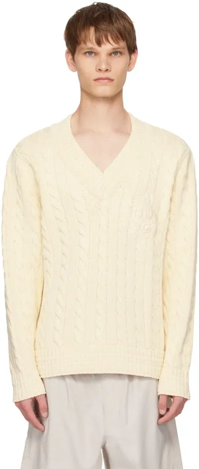 Hugo Off-white V-neck Sweater In 279-light Beige