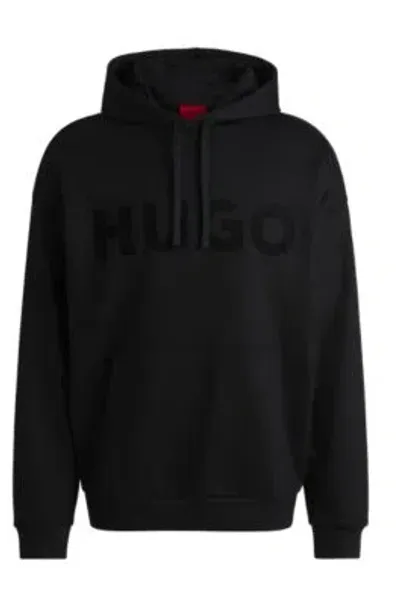 Hugo Oversize-fit Hoodie In Cotton Terry With Tonal Logo In Black