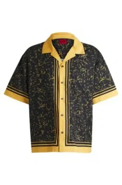 Hugo Oversize-fit Shirt In A Printed Cotton Blend In Gold