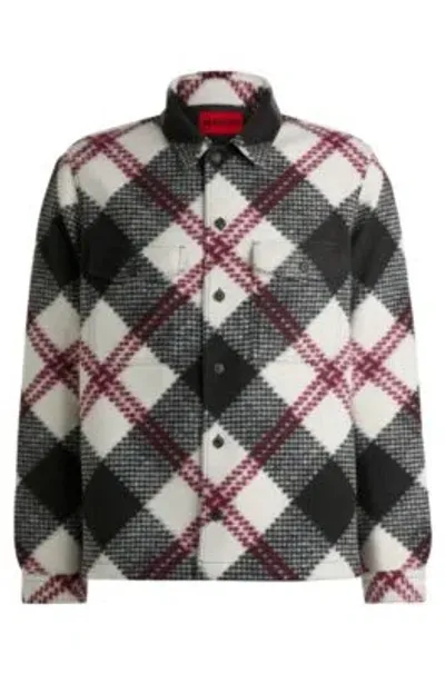 Hugo Oversize-fit Shirt In Checked Fabric With Fluffy Surface In Patterned