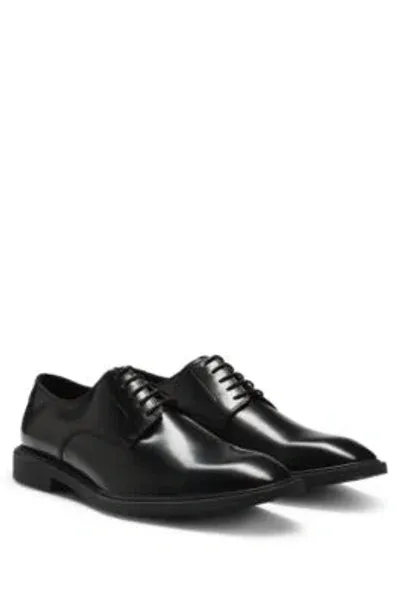 Hugo Polished-leather Derby Shoes With Logo Detail In Black