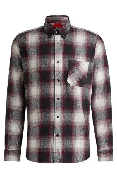 Hugo Relaxed-fit Shirt In Brushed Checked Cotton In Dark Pink