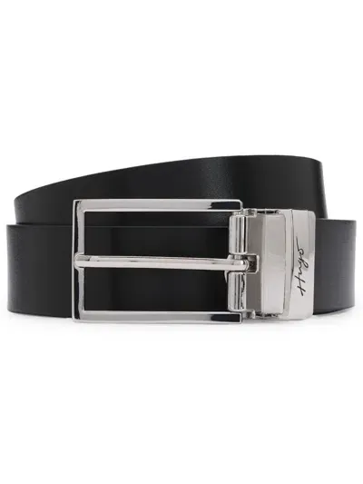 Hugo Reversible Leather Belt In Black