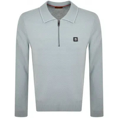 Hugo Sastoon Long Sleeve Knit Polo Blue