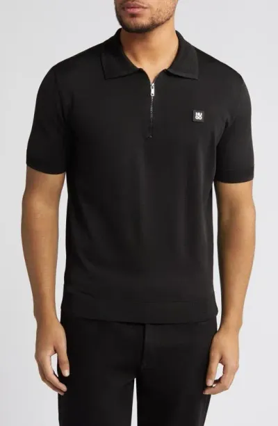 Hugo Sayfong Quarter Zip Sweater Polo In Black