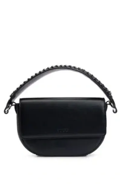 Hugo Shoulder Bag In Faux Leather With Chain-trimmed Strap In Black