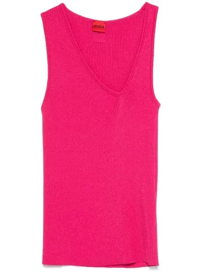 Hugo Sleeveless Asymmetric V-neck Knitted Top In Pink