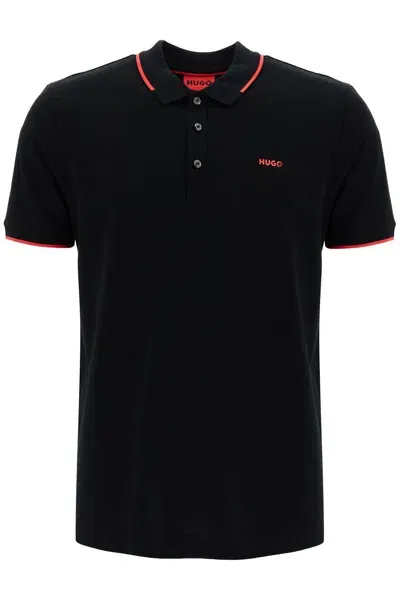 Hugo Slim Fit Piqué Polo Shirt In Black