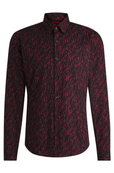 Hugo Slim-fit Shirt In Printed Cotton Poplin In Open Pink