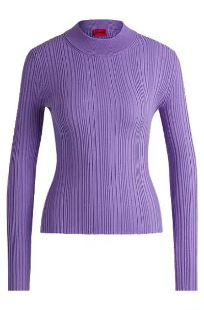 Hugo Slim-fit Sweater With Irregular Ribbed Structure In Purple