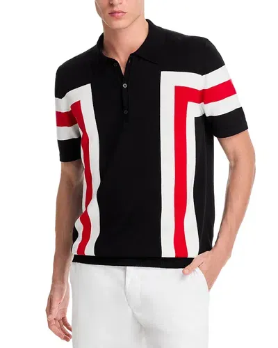 Hugo Short-sleeved Polo Sweater In Cotton With Block Stripes In Black