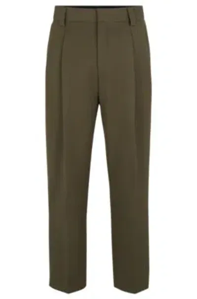 Hugo Tailored Trousers In A Stretch-wool Blend In Khaki