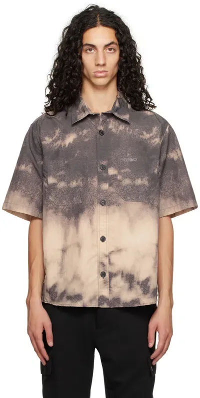 Hugo Taupe Printed Shirt In Brown