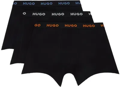 Hugo Three-pack Black Jacquard-logo Boxers In Open Misc. 965