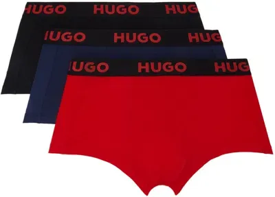 Hugo Three-pack Black Jacquard-logo Boxers In Open Misc. 982