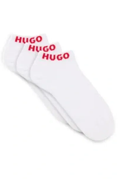 Hugo Three-pack Of Ankle-length Socks With Logo Cuffs In White