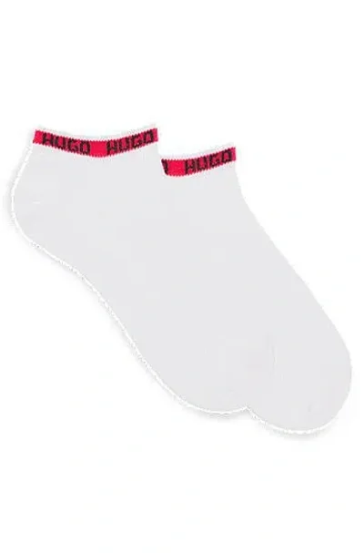 Hugo Two-pack Of Ankle-length Socks With Branded Cuffs In White 100