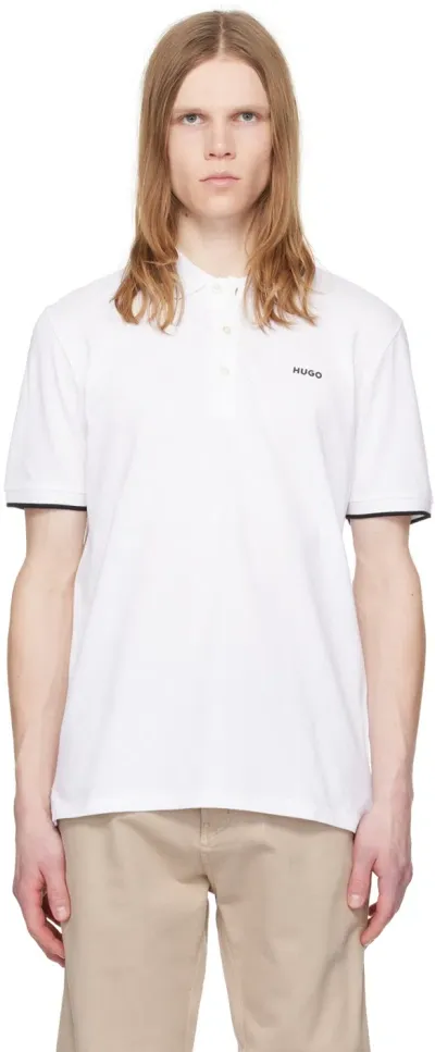 Hugo White Slim-fit Polo In 100-white