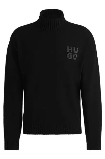 Hugo Wool-blend Rollneck Sweater With Stacked Logo In Black