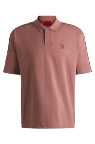 Hugo X Rb Cotton Polo Shirt With Branded Tape In Light Pink