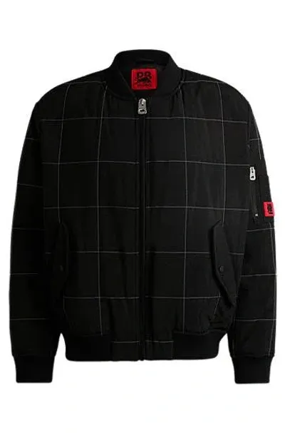 Hugo X Rb Water-repellent Bomber Jacket With Grid Quilting In Black