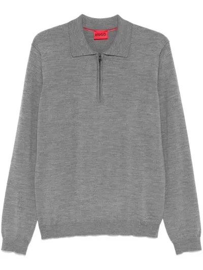 Hugo Zip-up Polo Shirt In Grey