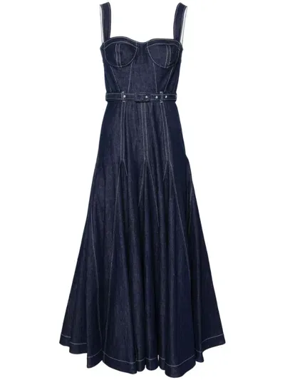 Huishan Zhang Keya Belted-waist Denim Midi Dress In Blue