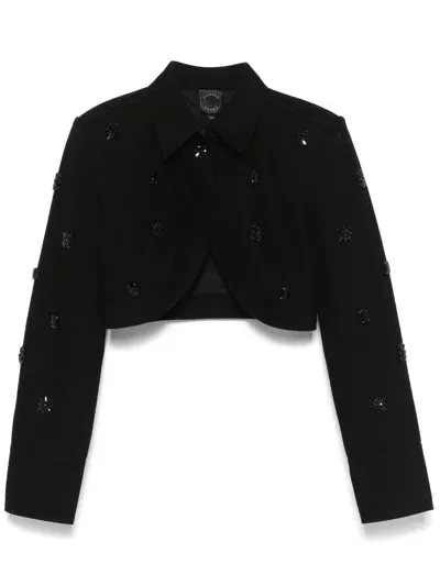 Huishan Zhang Stone-embroidered Bolero Jacket In Black