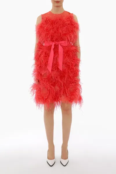 Huishan Zhang Halle Feather-trimmed Silk-organza Dress In Pink