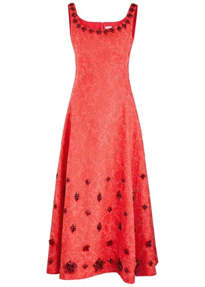 Huishan Zhang Womens Red Kimberly Gem-embellished Woven Midi Dress