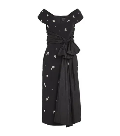 Huishan Zhang Kinsley Silk-taffeta Trimmed Crystal-embellished Crepe Midi Dress In Black