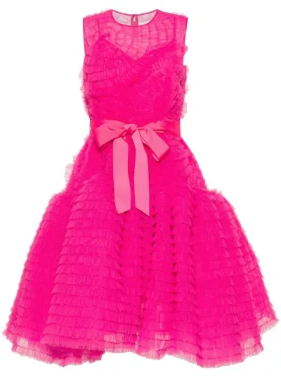 Huishan Zhang Ruffled Tulle Midi Dress In Rosa