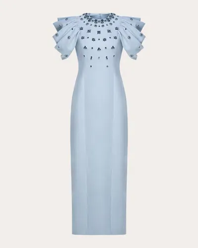 Huishan Zhang Damia Gathered Crystal-embellished Recycled-crepe Gown In Blue