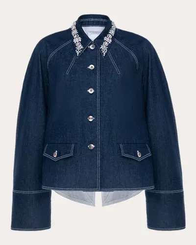 Huishan Zhang Womens Indigo Travis Embellished-collar Denim Jacket