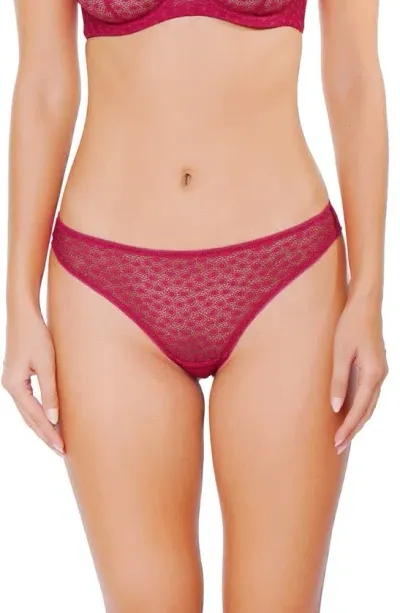 Huit Daisy Cerise Lace & Mesh Tanga In Cherry