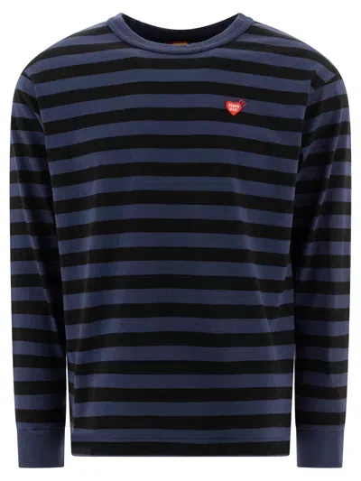 Human Made Striped T-shirt With Logo Patch In Blue