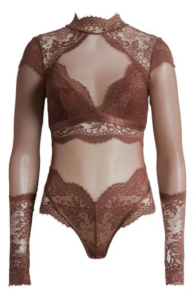 Hunkemoller Emily Long Sleeve Teddy In Chicory Coffee