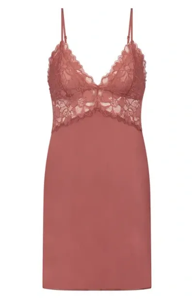 Hunkemoller Hunkemöller Ali Lace Trim Satin Chemise In Dusty Cedar