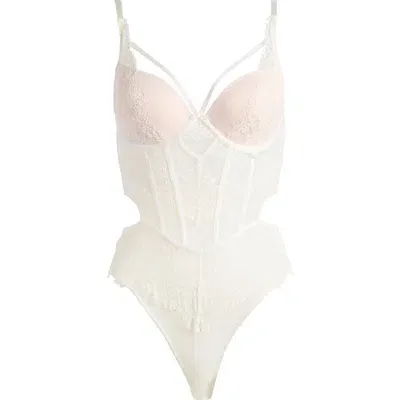 Hunkemoller Hunkemöller Arabella Mesh & Lace Underwire Bodysuit In Snow White