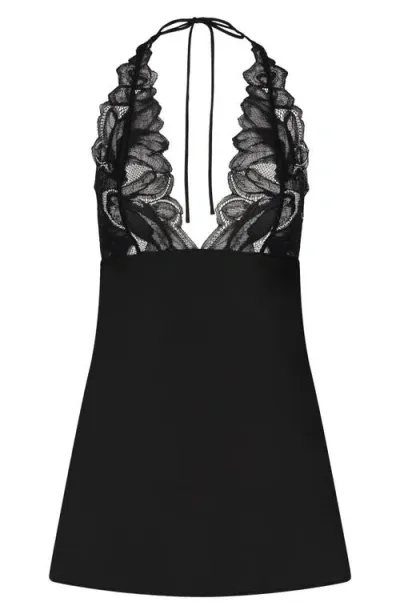 Hunkemoller Hunkemöller Billie Hater Lace Trim Chiffon Chemise In Black